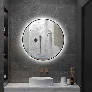 Sanexo Badkamerspiegel Sunlight Rond Touch Zwart 80Cm Met Led Verlichting En Anti Condens