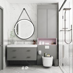 Sanexo Badkamerspiegel Starlight Rond Touch Zwart Met Leren Band 80x80cm Met Led Verlichting En Spiegelverwarming