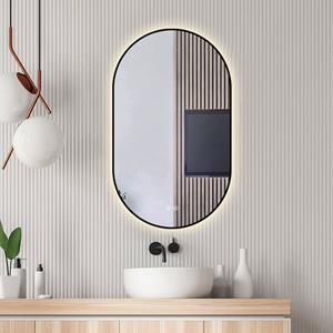 Sanexo Badkamerspiegel Sunlight Ovaal Touch Zwart 60X100Cm Met Led Verlichting En Spiegelverwarming