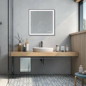 Sanexo Badkamerspiegel Starlight Vierkant Touch Zwart 60X60Cm Met Led Verlichting En Spiegelverwarming