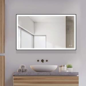 Sanexo Badkamerspiegel Starlight Rechthoek Touch Zwart 100X60Cm Met Led Verlichting En Spiegelverwarming