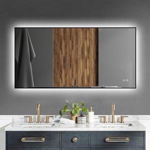 Sanexo Badkamerspiegel Sunlight Rechthoek Touch Zwart 120X60Cm Met Led Verlichting En Spiegelverwarming