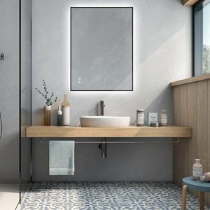 Sanexo Badkamerspiegel Sunlight Rechthoek Touch Zwart 80X60Cm Met Led Verlichting En Spiegelverwarming