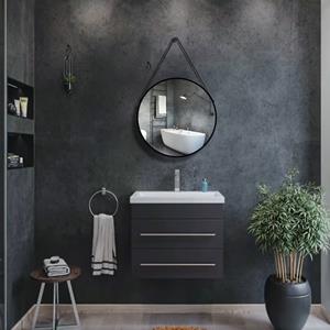 Sanexo Spiegel Daylight Rond Zwart Met Leren Band 60x60cm
