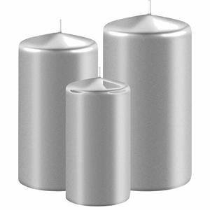 Enlightening Candles 3x stuks metallic zilveren stompkaarsen 10-12-15 cm -