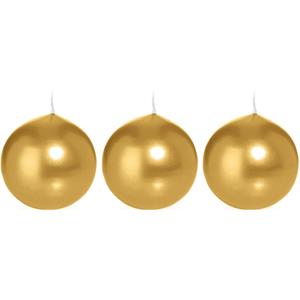 Trend Candles Bolkaars glad - 3x - goud - 8 cm - 25 branduren - ronde kaarsen -