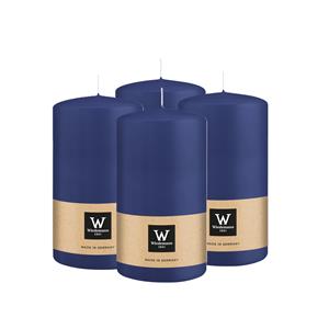 Wiedemann Cilinderkaars/stompkaars - 4x - donkerblauw - 13 x 7 cm - 52 branduren -