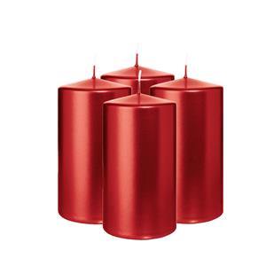 Wiedemann Cilinderkaars/stompkaars - 4x - metallic rood - 13 x 7 cm - 52 branduren -