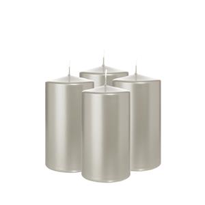 Wiedemann Cilinderkaars/stompkaars - 4x - metallic zilver - 13 x 7 cm - 52 branduren -