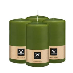 Wiedemann Cilinderkaars/stompkaars - 4x - olijfgroen - 13 x 7 cm - 52 branduren -