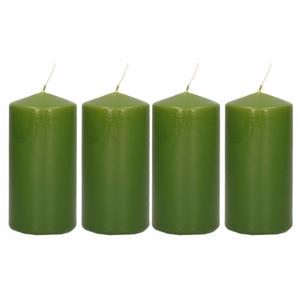 Trend Candles Cilinderkaars/stompkaars - 4x - olijfgroen - 6 x 12 cm - branduren -