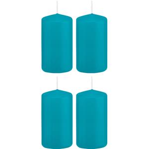Trend Candles Cilinderkaars/stompkaars - 4x - turquoise - 6 x 12 cm - branduren -