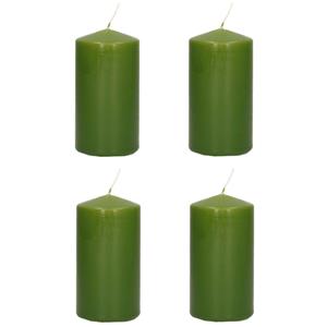 Trend Candles Cilinderkaars/stompkaars - 4x stuks - olijfgroen - 6 x 12 cm - branduren -