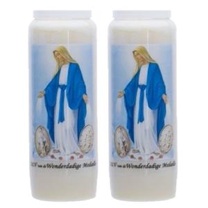 Merkloos 2x stuks maria kaarsen in houder 9-dagen brander 18 cm Religieus thema -