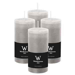 Wiedemann Cilinderkaars/stompkaars - 4x - rustieke kaars - lichtgrijs - 6 x 12 cm - branduren -