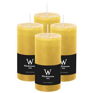 Wiedemann Cilinderkaars/stompkaars - 4x - rustieke kaars - okergeel - 6 x 12 cm - branduren -