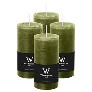 Wiedemann Cilinderkaars/stompkaars - 4x - rustieke kaars - olijfgroen - 6 x 12 cm - branduren -