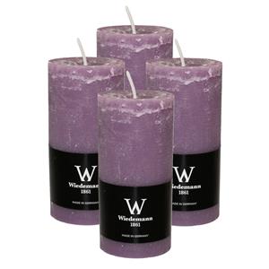 Wiedemann Cilinderkaars/stompkaars - 4x - rustieke kaars - paars - 6 x 12 cm - branduren -