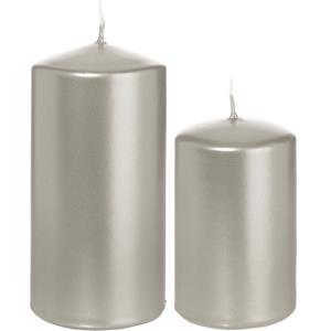 Trend Candles Stompkaarsen set van 4x stuks zilver 8 en 12 cm -