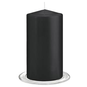Trend Candles  Stompkaarsen met glazen onderzetters set van 2x stuks - zwart 8 x 15 cm -