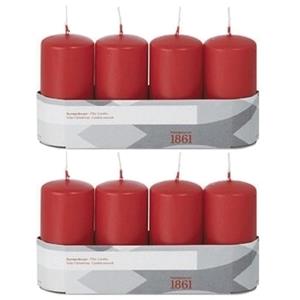 Trend Candles 8x Rode cilinderkaarsen/stompkaarsen 5 x 10 cm 18 branduren -