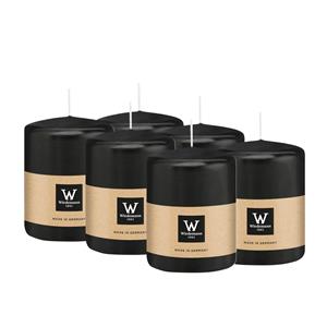 Wiedemann Cilinderkaars/stompkaars - 6x - zwart - 6 x 8 cm - 29 branduren -