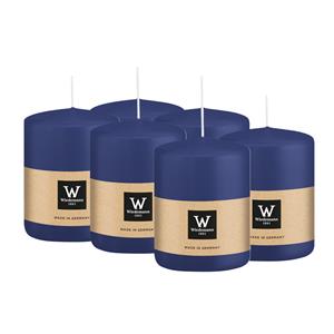 Wiedemann Cilinderkaars/stompkaars - 6x - donkerblauw - 6 x 8 cm - 29 branduren -
