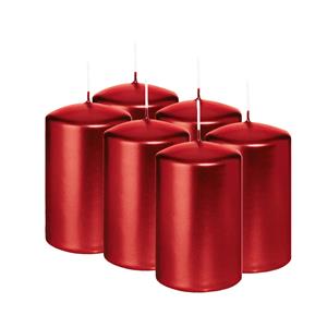 Wiedemann Cilinderkaars/stompkaars - 6x - metallic rood - 6 x 8 cm - 29 branduren -