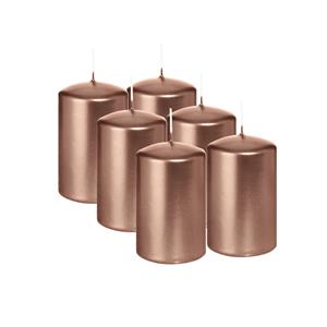 Wiedemann Cilinderkaars/stompkaars - 6x - metallic roségoud - 6 x 8 cm - 29 branduren -