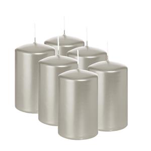 Wiedemann Cilinderkaars/stompkaars - 6x - metallic zilver - 6 x 8 cm - 29 branduren -