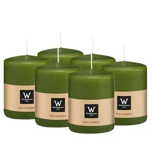 Wiedemann Cilinderkaars/stompkaars - 6x - olijfgroen - 6 x 8 cm - 29 branduren -