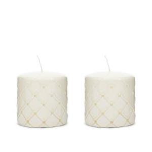 Rivièra Maison Riviera Maison Stompkaars, ruiten print, 56-60 Branduren - Pillar Candle Padded (ØxH) 9.5x10 - wit - set van 2 stuks