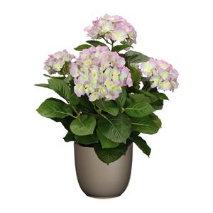 Mica Decorations Hortensia kunstplant/kunstbloemen 45 cm - paars/groen - in pot taupe mat -
