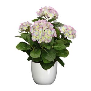 Mica Decorations Hortensia kunstplant/kunstbloemen 45 cm - paars/groen - in pot wit glans -