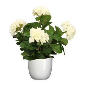 Mica Decorations Hortensia kunstplant/kunstbloemen 45 cm - wit - in pot wit glans -