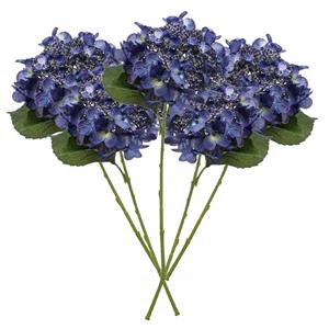 Emerald Kunstbloem Hortensia tak - 5x - 50 cm - donker blauw - kunst zijdebloem - Hydrangea - decoratie bloe -