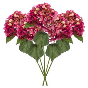 Emerald Kunstbloem Hortensia tak - 5x - 50 cm - fuchsia - kunst zijdebloem - Hydrangea - decoratie bloem -