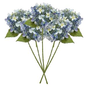Emerald Kunstbloem Hortensia tak - 5x - 50 cm - licht blauw - kunst zijdebloem - Hydrangea - decoratie bloem -