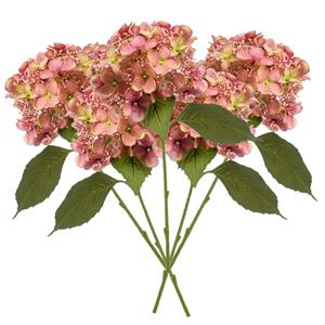 Emerald Kunstbloem Hortensia tak - 5x - 50 cm - oud roze - kunst zijdebloem - Hydrangea - decoratie bloem -