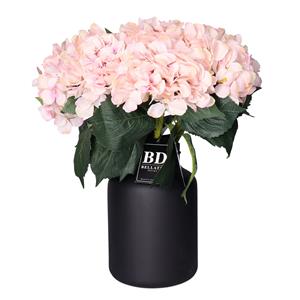 Bellatio Design Kunstbloemen boeket Hortensia tak - 8x - roze - cm - Kunst zijdebloemen - hydrangea -
