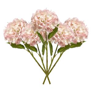 Emerald Kunstbloem Hortensia tak - 5x - 52 cm - licht roze - Real Touch - hydrangea - kunst zijdebloemen -