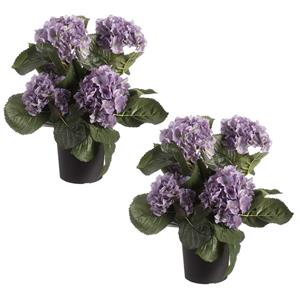 Louis Maes 3x stuks paarse hortensia Hydrangea kunstplant in zwarte kunststof pot cm -