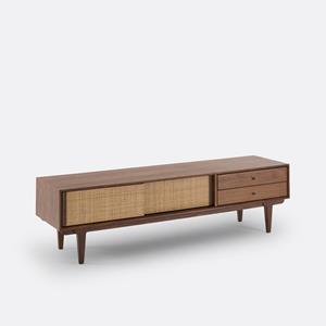 LA REDOUTE INTERIEURS Vintage TV/hifi meubel, notenhout en rotan Dalqui