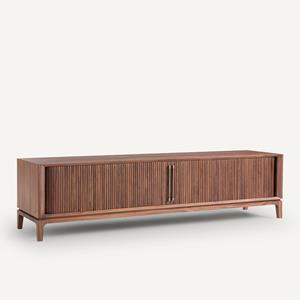 AM.PM TV-HI-FI meubel in notelaar en leer, Liamca