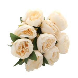 Chaks Huwelijksboeket kunstbloemen - pioenen - 9x - ivoor/zalmkleurig - L43 cm -