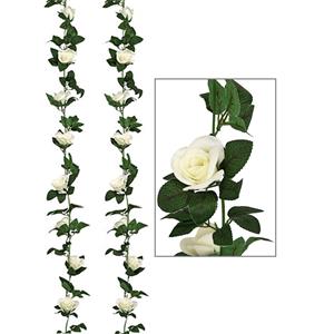 Atmosphera Kunstbloemen slinger rozen - 2x - 230 cm - wit - decoratie - versiering -