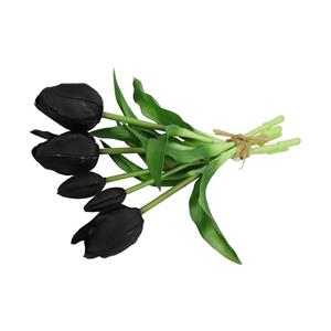 Countryfield Kunst tulpen boeket - 5x stuks - zwart - real touch - 28 cm -