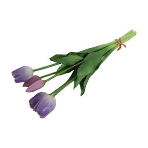 Countryfield Kunst tulpen boeket Fleur - 5x stuks - lila paars - real touch - cm -