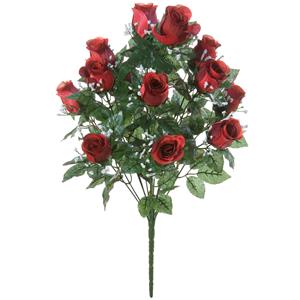 Louis Maes Kunstbloemen boeket rozen/gipskruid - rood - H56 cm - Bloemstuk - Bladgroen -