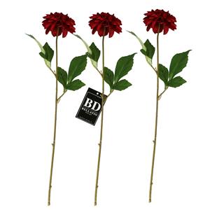 Bellatio Design Kunstbloem Dahlia - 3x - 50 cm - bordeaux rood - kunst zijdebloemen -